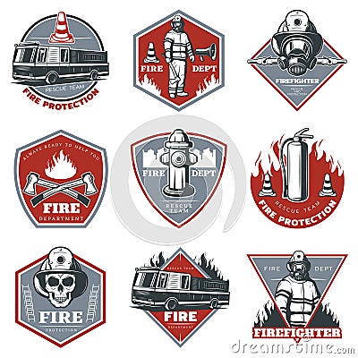 Vintage Firefighting Labels Set Vector Illustration