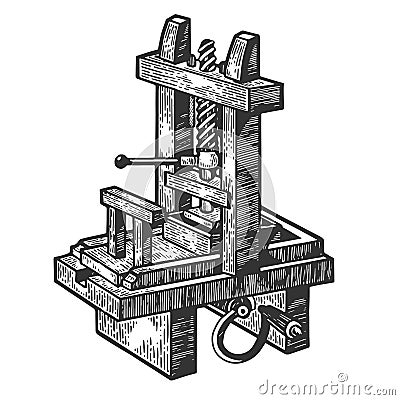 Vintage printing press sketch engraving vector Vector Illustration