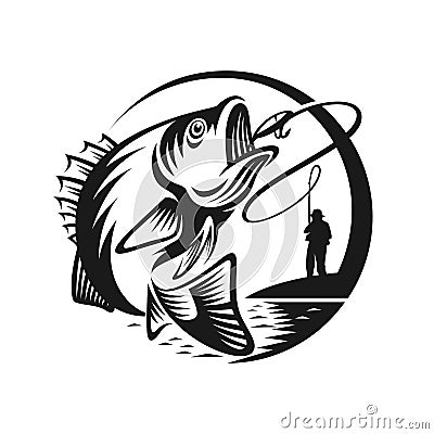 Bass fishing logo template illustration Vector Illustration