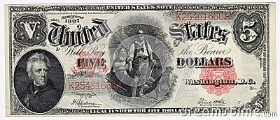 Vintage five dollar bill Stock Photo