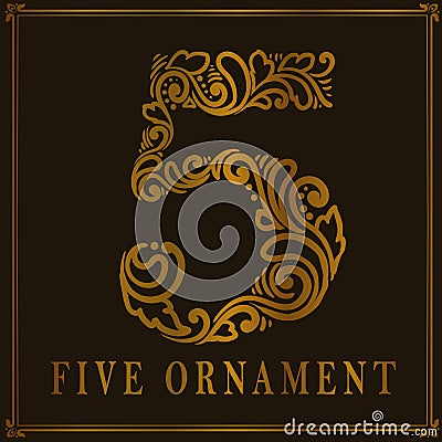 Vintage Five number ornament style Vector Illustration