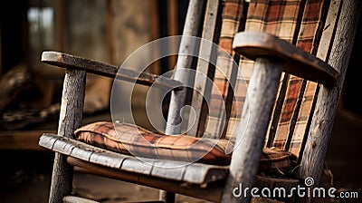 Vintage Flannel Rocking Chair: Capturing Rustic Charm With Natural Texture Stock Photo