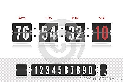 Vintage flip clock time counter vector template. Retro design score board clock. Scoreboard countdown number font Vector Illustration