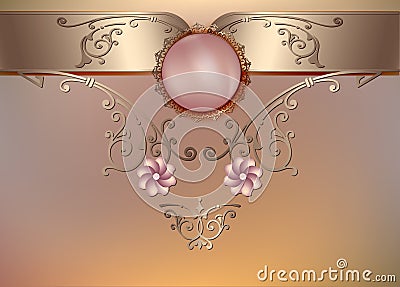 Vintage floral background with pearls and ornament Vector Illustration