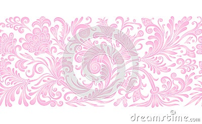 Vintage floral baroque seamless border with blooming magnolias, rose and twigs, roses vector illustration, flower Vector Illustration