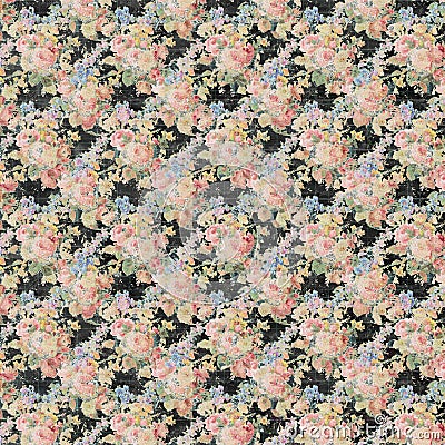 Vintage Floral black and pink roses repeat background shabby chic style Stock Photo