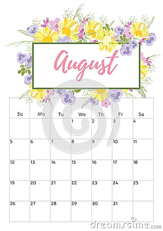Vintage floral calendar 2018 Vector Illustration
