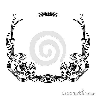 Vintage floral frame black and white. Art nouveau design. vector illustration. hart shape. Vector Illustration