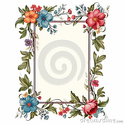 Vintage Floral Frame Design With Holotone Printing Style Cartoon Illustration