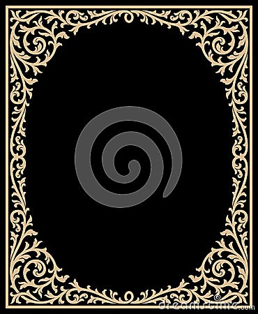 Vintage floral frame with retro ornament pattern in antique baroque style. Elegance background with text input area in a center. Vector Illustration