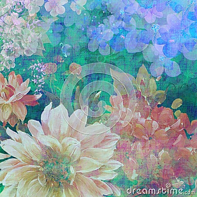 Pastel colors vintage floral border aesthetic cloth print acrylic paint grunge bohemian texture abstract background Stock Photo