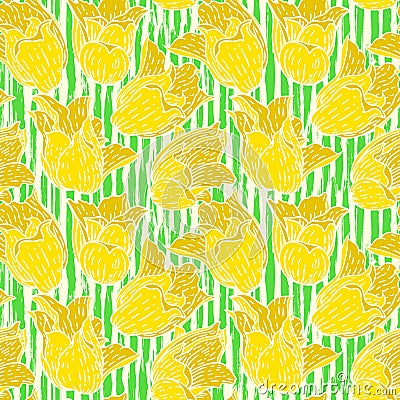 Vintage floral pattern with yellow tulips Vector Illustration