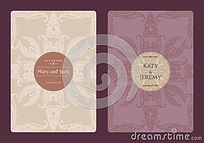 Vintage floral save the date or wedding invitation card collection. Retro vector romantic card template. Vector Illustration