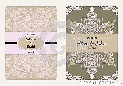 Vintage floral save the date or wedding invitation card collection. Retro vector romantic card template. Vector Illustration