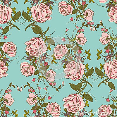 Vintage floral seamless color pattern Vector Illustration