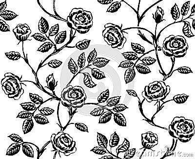 Vintage floral seamless pattern with classic hand drawn roses Vector Illustration