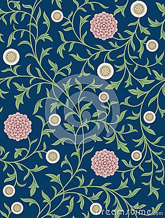 Vintage floral seamless pattern on dark background. Vector illustration. Vector Illustration