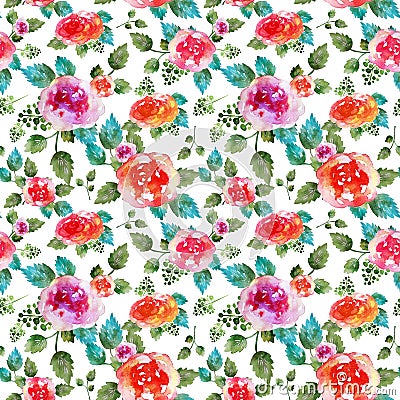 Vintage floral seamless pattern with rose flowers and leaf. Print for textile wallpaper endless. Hand-drawn watercolor Stock Photo