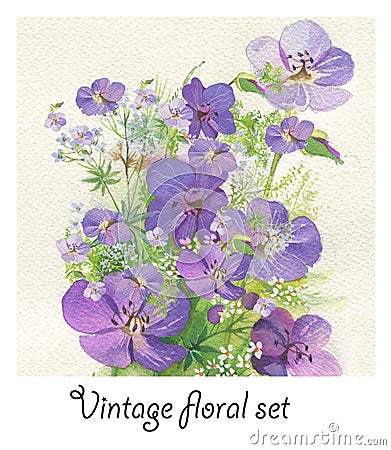 Vintage floral set Stock Photo