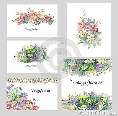 Vintage floral set Stock Photo