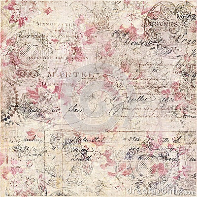 Vintage Floral Shabby Chic Background with script Stock Photo