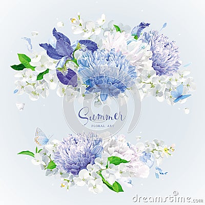 White and blue summer flowers bouquet Vector Illustration