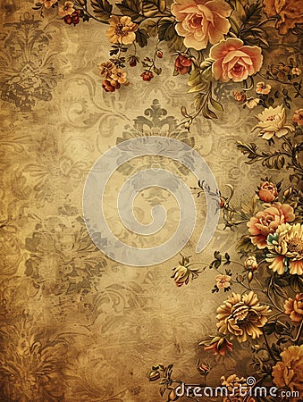 A vintage floral wallpaper background with a damask pattern, perfect for antique shops and retro-style cafes. Generative Stock Photo