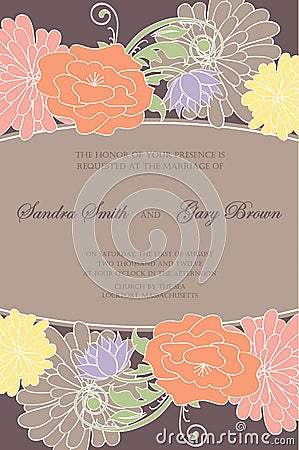 Vintage floral wedding invitation card Vector Illustration