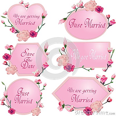 Vintage Floral Wedding Stickers and Labels Vector set Stock Photo