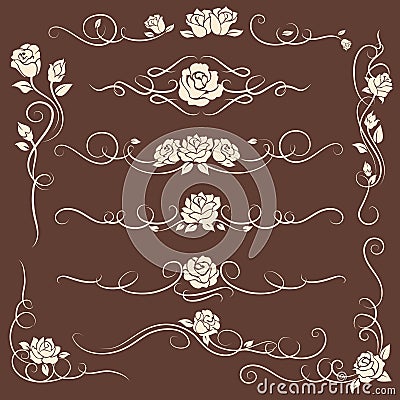 Vintage flourish ornaments with roses Vector Illustration