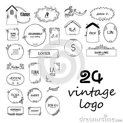 24 vintage Flower Logos Vector Illustration