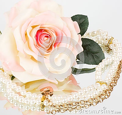 Vintage flowers and beads Stock Photo