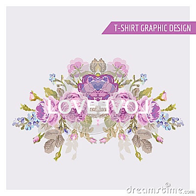 Vintage Flowers Graphic Design - for t-shirt Vector Illustration