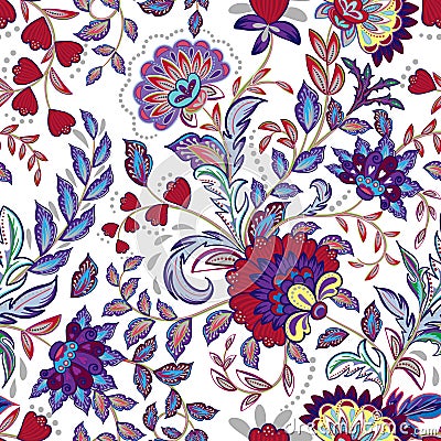Vintage flowers seamless background in provence style. Vector Illustration