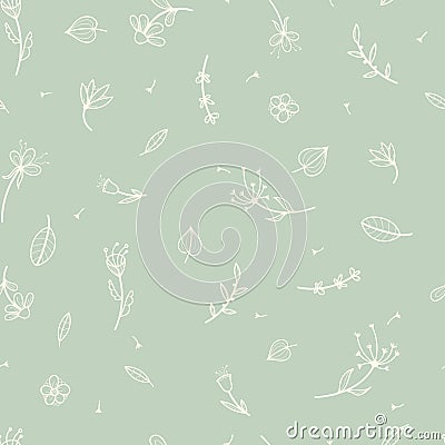 Vintage flowers teal seamless pattern. Beautiful hand drawn retro background. Elegant fabric on light background Vector surface Vector Illustration