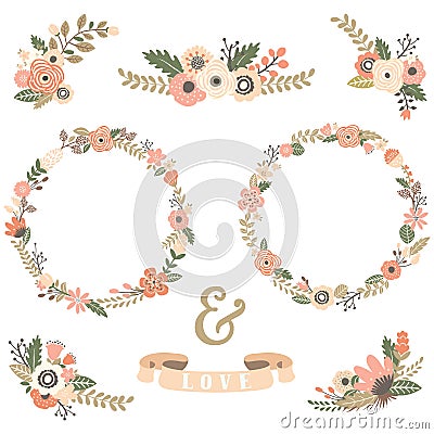 Vintage Flowers Wreath Collections Vector Illustration