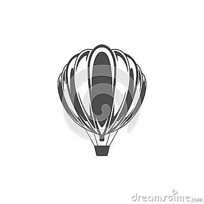 Vintage flying aerostat with basket line art vector illustration. Retro hot air balloon silhouette Vector Illustration