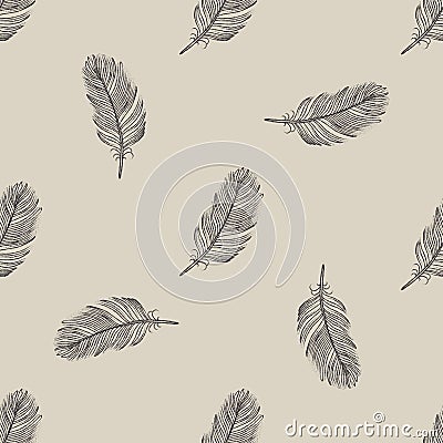 Vintage flying feather seamless pattern Vector Illustration