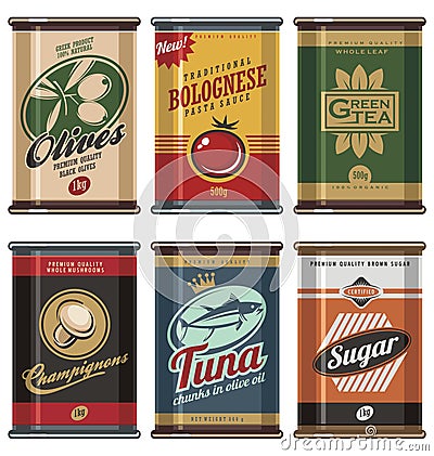 Vintage food can collection Vector Illustration