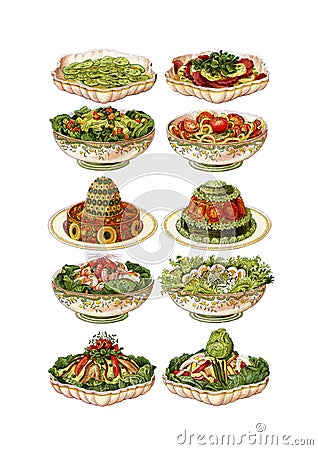 Vintage food meals clip art set Stock Photo