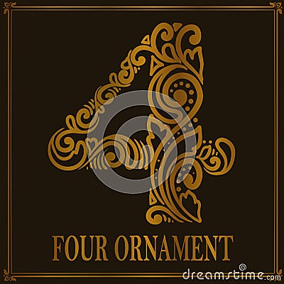 Vintage Four number ornament style Vector Illustration