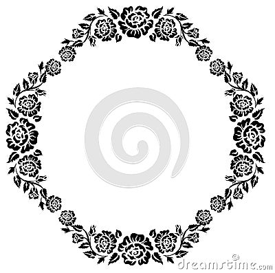 Vintage frame with black silhouettes of roses Vector Illustration