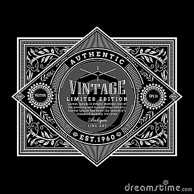 Vintage frame border western label antique hand drawn engraving Vector Illustration