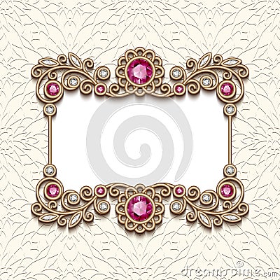 Vintage frame with diamonds and ruby gems Vector Illustration