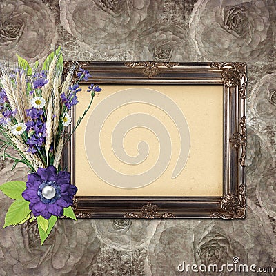 Vintage frame on grange roses background Stock Photo