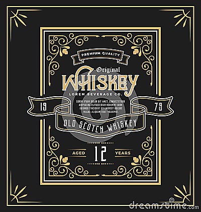 Vintage frame label for whiskey and beverage product Vector Illustration