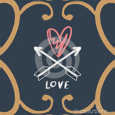 Vintage frame and love boho arrows logo. Vector Illustration