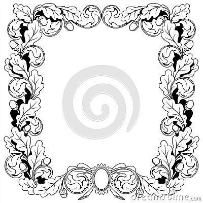 Vintage frame ornament from oak branches with Vector Illustration