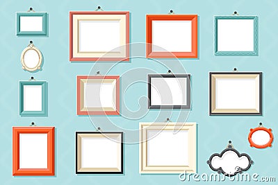 Vintage frame photo picture painting drawing template icons set wall background flat design vector illustration Vector Illustration