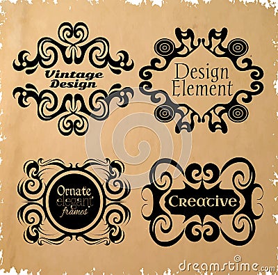 Vintage frame set on retro background. Vector Illustration